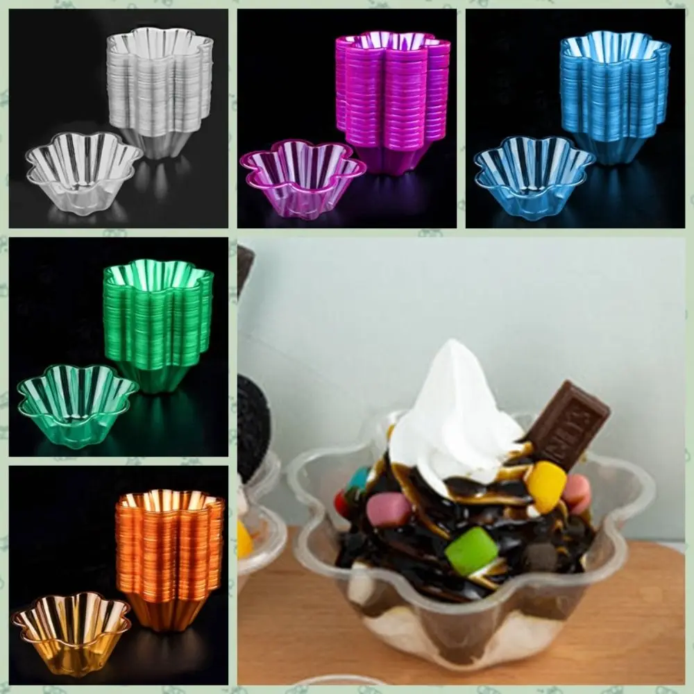 50 Uds. Taza de helado de plástico en forma de flor, cuencos de helado desechables transparentes, vasos para servir postre engrosados de 250ml/300ml, yogur