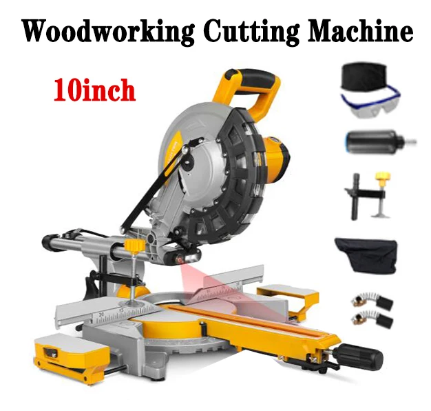 HOT 10 inch woodworking cutting machine Tie rod miter saw Lengthened guide rail saw stainless steel aluminum machine 220V 2400W