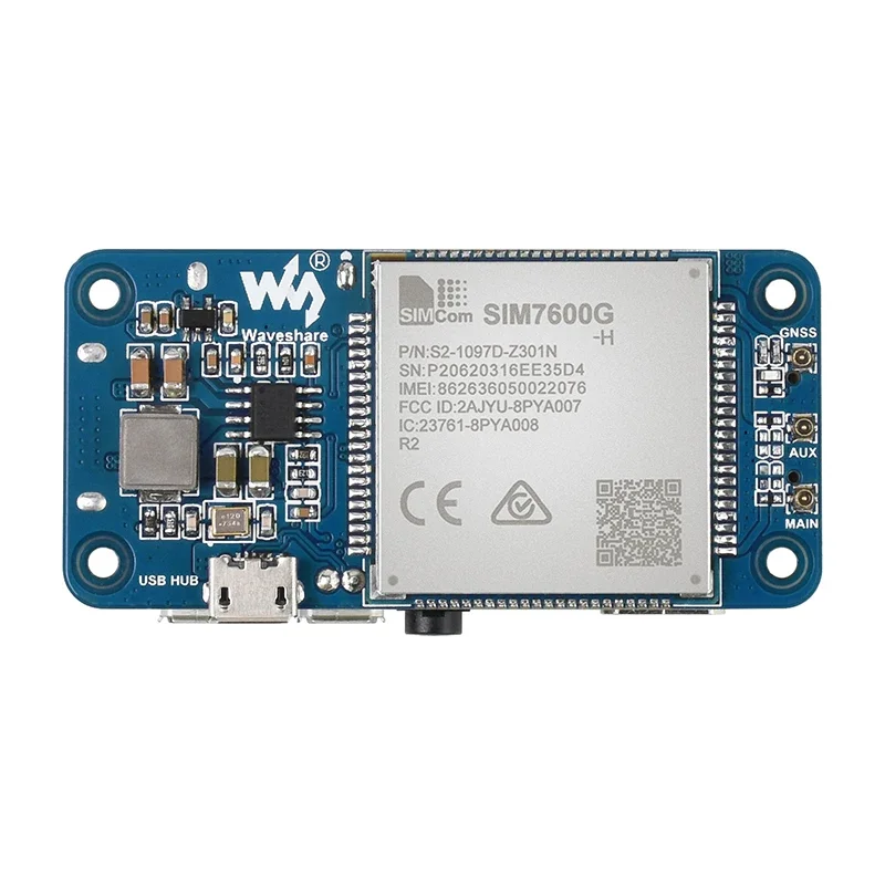 2025SIM7600G-H 4G HAT (B) لـ Raspberry Pi 4 3 Zero LTE Cat-4 4G 3G 2G يدعم GNSS لتحديد المواقع العالمي عبر Micro USB Pogo P