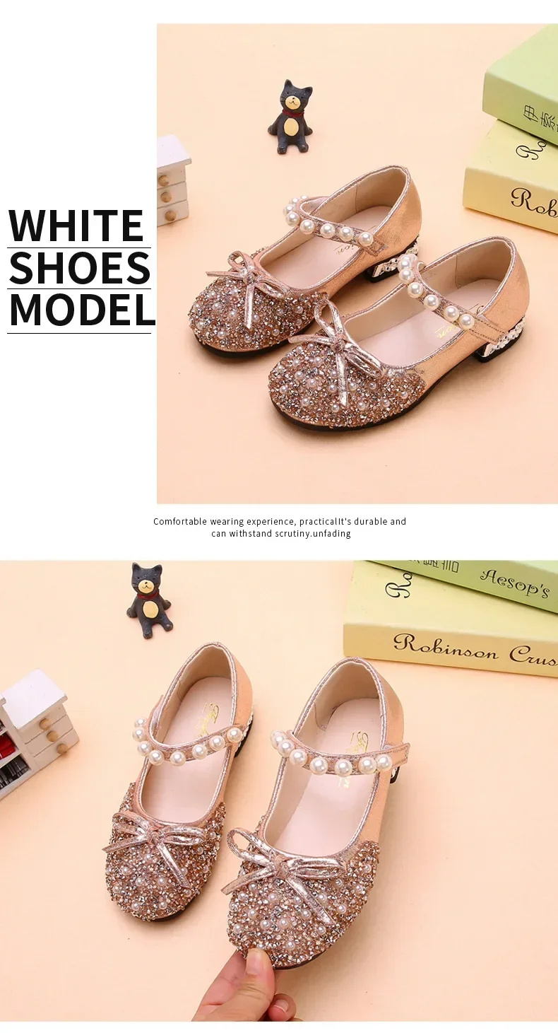2026 Neue Sommer-Mädchenschuhe Perlenbesetzte Ballerinas Prinzessinnen-Schuhe Baby-Tanzschuhe Kinder-Sandalen Hochzeitsschuhe Gold – Detail 11