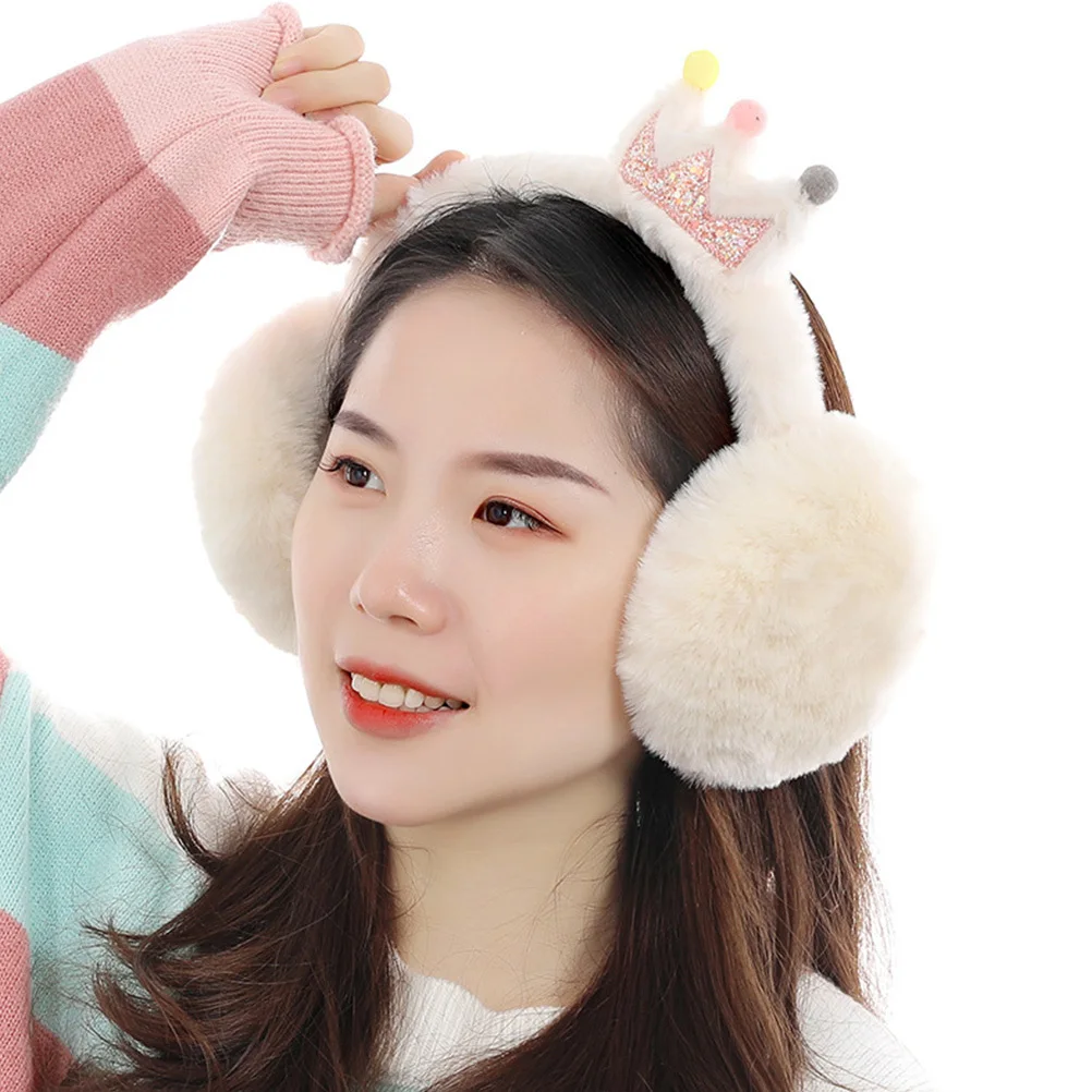 1개 어린이 귀마개 만화 왕관 패턴 겨울 야외 귀덮개 따뜻하게 유지하는 어린이 귀마개 두꺼운 귀마개