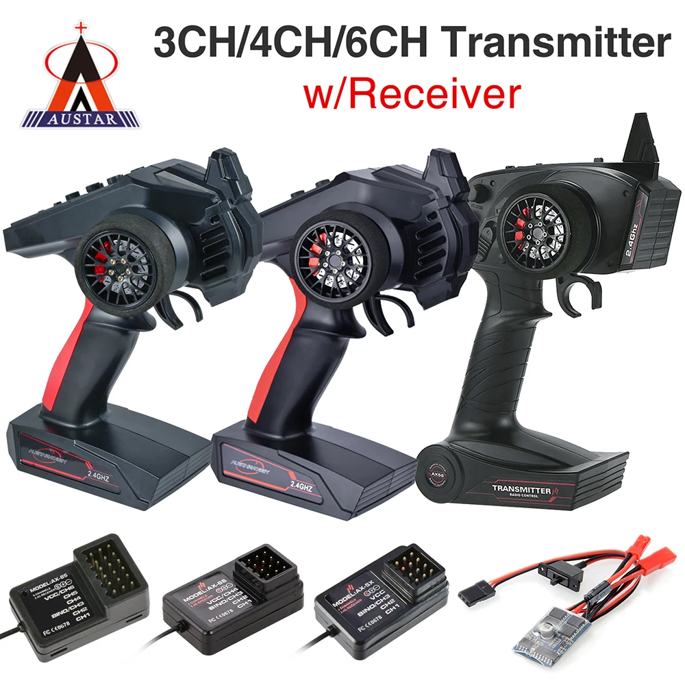 AUSTAR RC Transmitter and Receiver 2.4G 3CH 4CH 6CH Universal RC Controller and Receiver Kit for 1/10 1/8 Crawler MN90 D12 TRX4