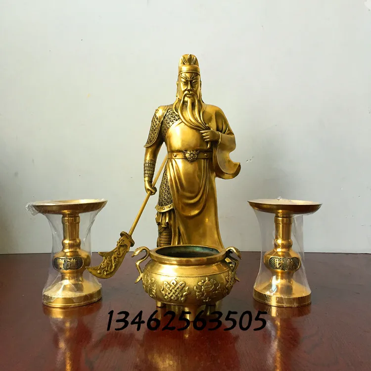 home Lobby entrance-hall efficacious  Money Drawing Martial god of wealth guan gong copper Candlestick censer FENG SHUI statue