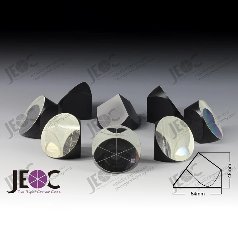 JEOC 64mm diameter Corner Cube Prism, 48mm height aluminium plated Trihedral Retroreflector, 5 arc secs