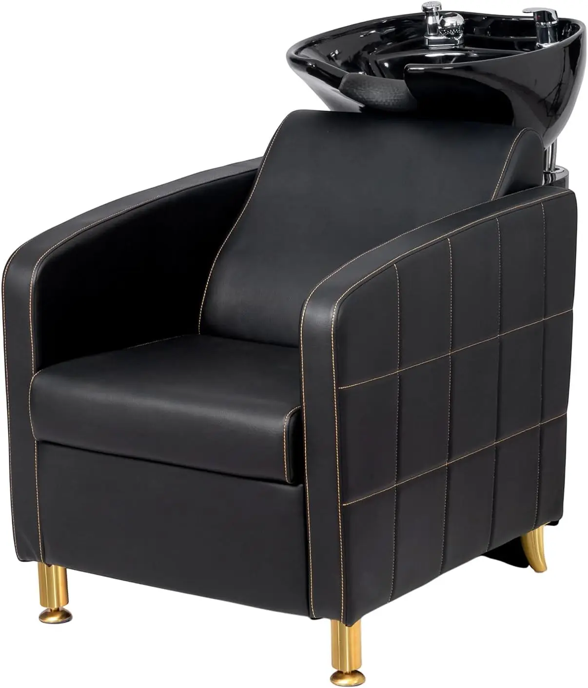 Salon Shampoo Bowl and Chair, Shampoo Chair Extra Wide Seat & Porcelain Hair Washing Sink, Shampoo Unit for Beauty Spa