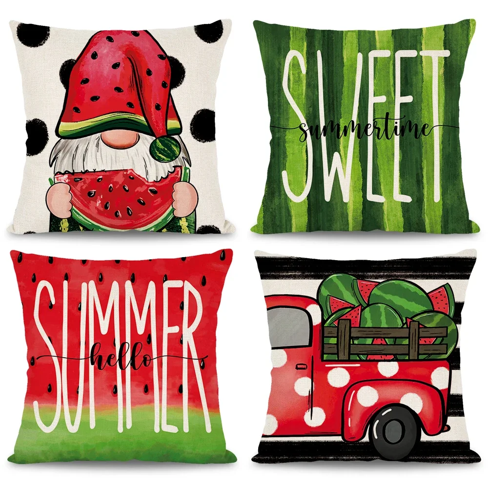 Summer Watermelon Themed Pillowcase Cute Summer Watermelon Midget Truck Design Cuddle Pillowcase Vacation Party Home Sofa Decor