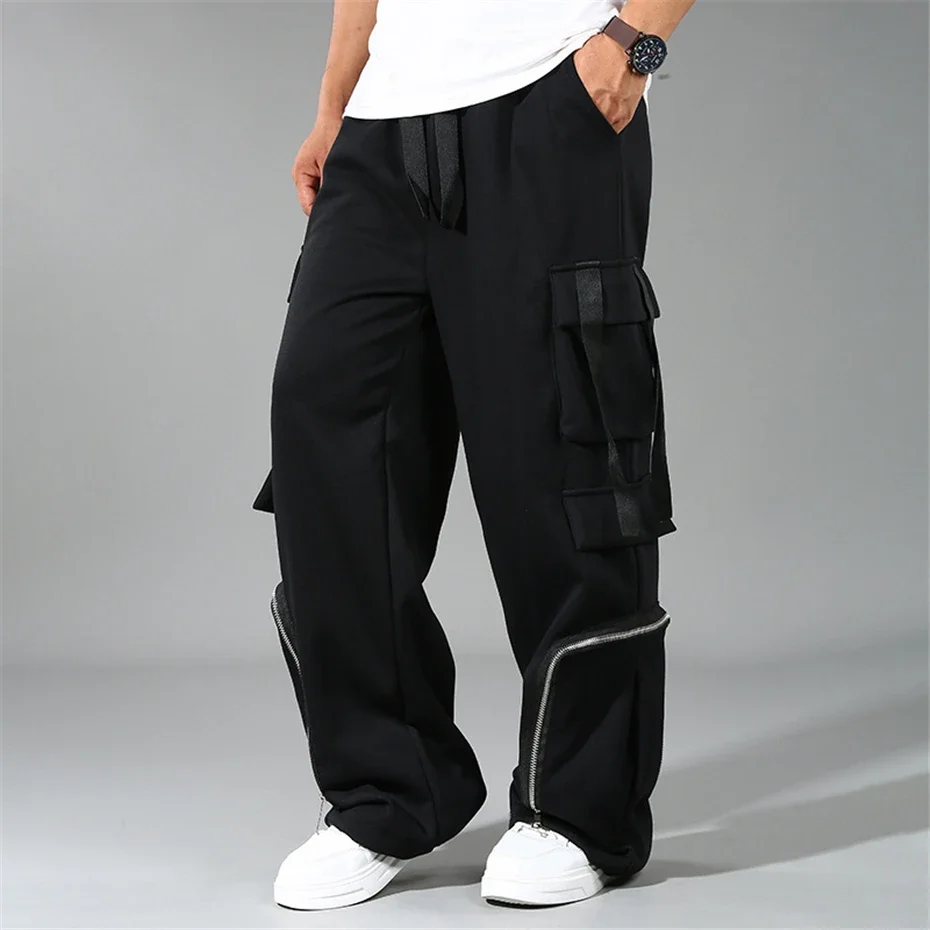 12XL Plus Size Cargo Pants Men Streetwear Loose Pants Multiple Pockets Fashion Casual Black Trousers Elastic Waist