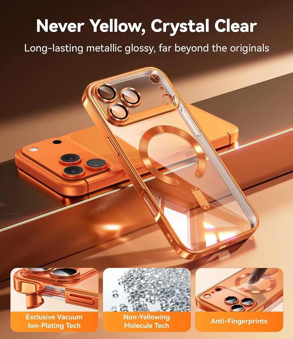 

Luxury Clear Magnetic For Magsafe Case For iPhone 17 Air 16 15 14 13 Pro Max Soft Transparent Glitter Plating Silicone TPU Shell