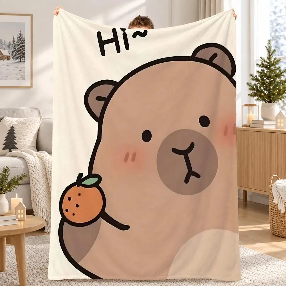 Cartoon Capybara Throw Pet Flannel Blanket Throw Blanket for Living Room Bedroom Bed Sofa Picnic Cover kids