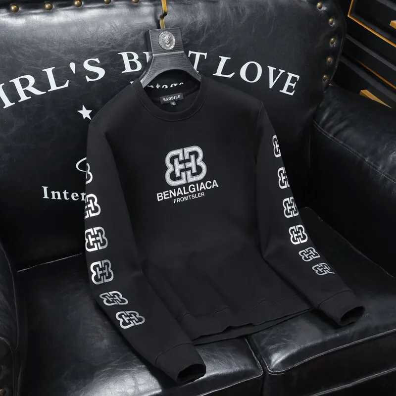 

Модная мужская толстовка с длинными рукавами и круглым вырезом, с буквенным принтом, молодежная, повседневная, удобная, из смеси хлопка и полиэстера