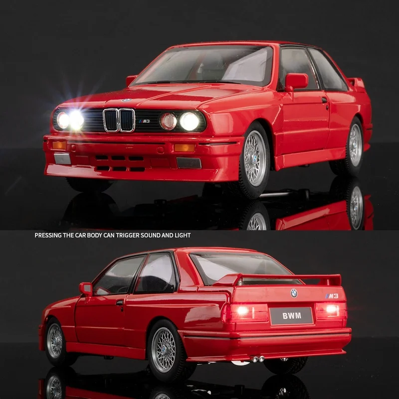 1:24 1988 M3 E30 Legering Sportwagen Model Diecasts Metalen Klassieke Auto Voertuigen Model Simulatie Geluid En Licht Kinderen Speelgoed geschenken