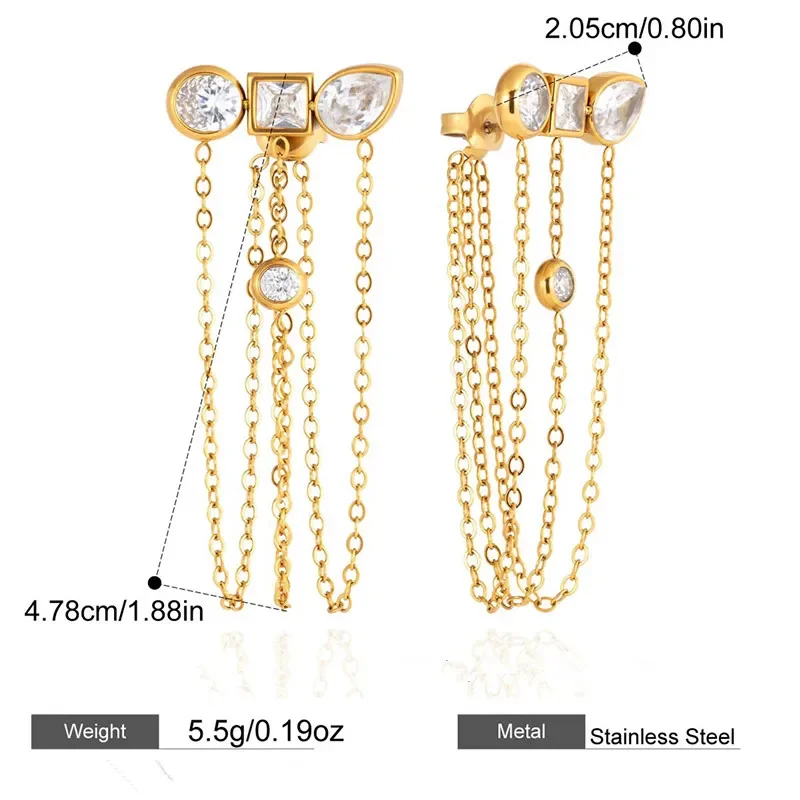 Stainless Steel Zircon Pendant Earrings - Ear Pendants That Are Water-Resistant and Color-Resistant, Featuring a Classic Retro