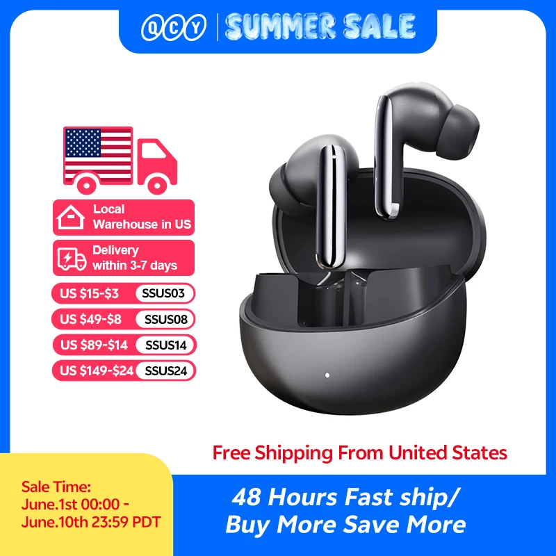 QCY MeloBuds Pro ANC Bluetooth 5.3 Earphones Wireless 46dB Hybrid ANC Hi-Res LDAC Earbuds 6 Mic Headphones 34H in-Ear Detection