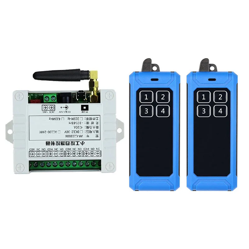 

1000 м постоянного тока, 12 В, 24 В, 36 В, 4 канала, беспроводной пульт дистанционного управления, светодиодный выключатель, релейный выход, радиочастотный передатчик и приемник 433 МГц