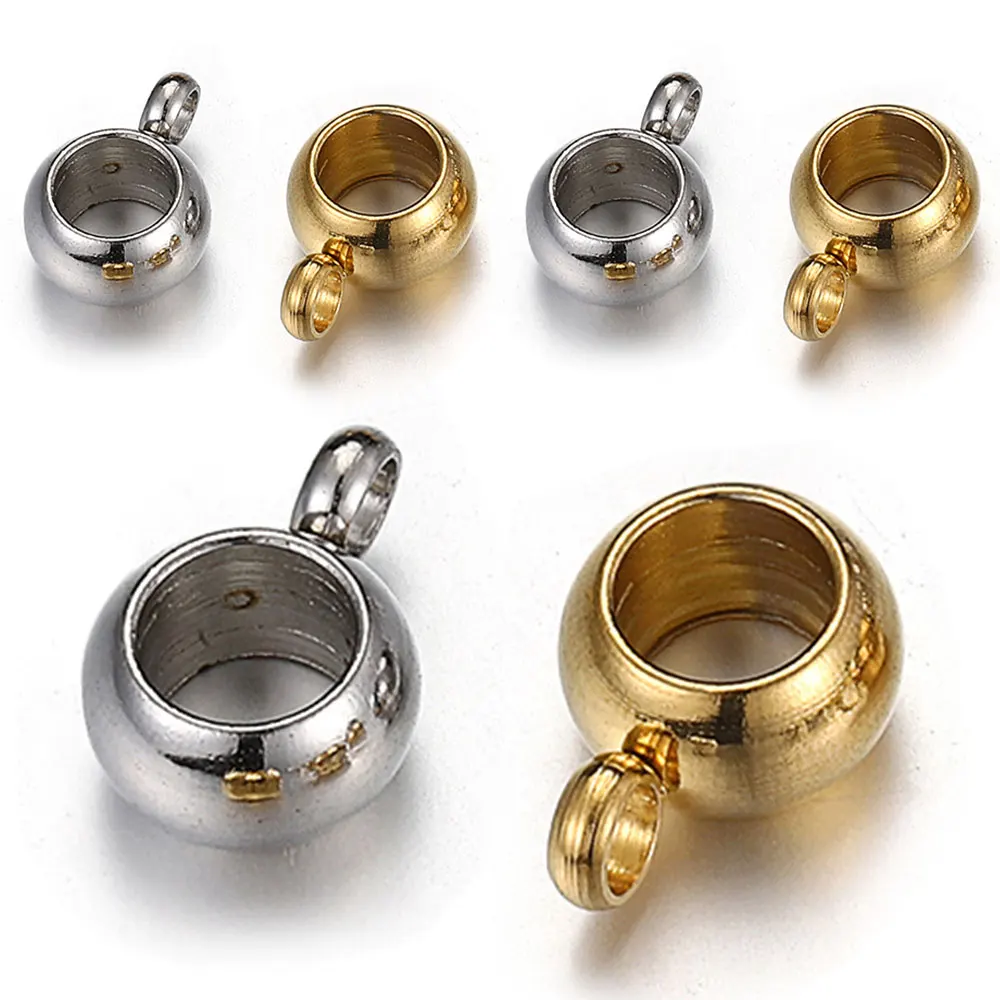 10pcs/lot Gold Color Stainless Steel Spacer Beads Pendant Charms Clasp 2-4mm Hole Bail Beads for DIY Jewelry Making Findings