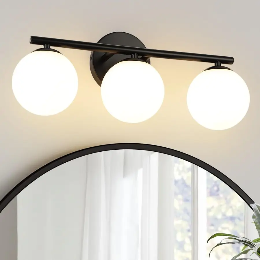 

Светильники для ванной комнаты Globe, 3 лампы для туалетного столика с пластиковыми абажурами молочно-белого цвета, 11,81 дюйма, настенное бра, освещение над зеркалом