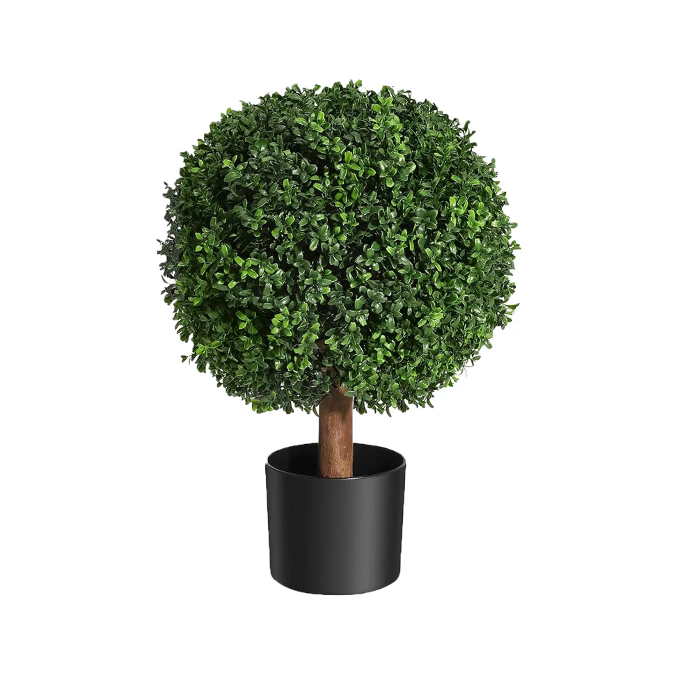 

24 Inch Artificial Topiary Boxwood Ball Trees, Set of 2 UV Resistant Plants,Faux Boxwood with 6"x5" Pots for Home Decor