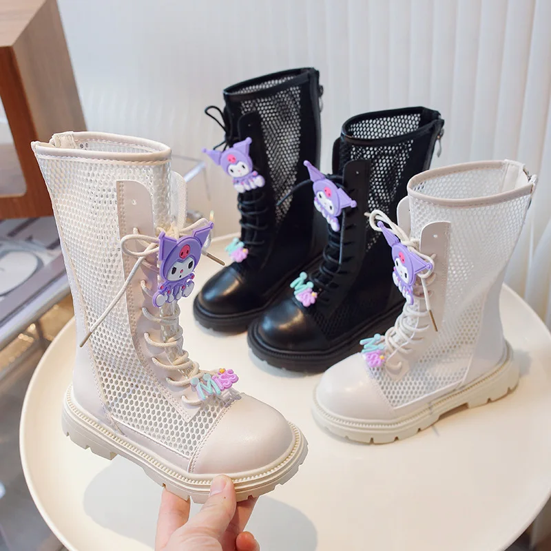 

Anime Kuromi Girl Boots Sanrios New Long Boots Fashion Kawaii Cartoon Anti-Slip Soft Bottom Child Spring Autumn Leather Shoes