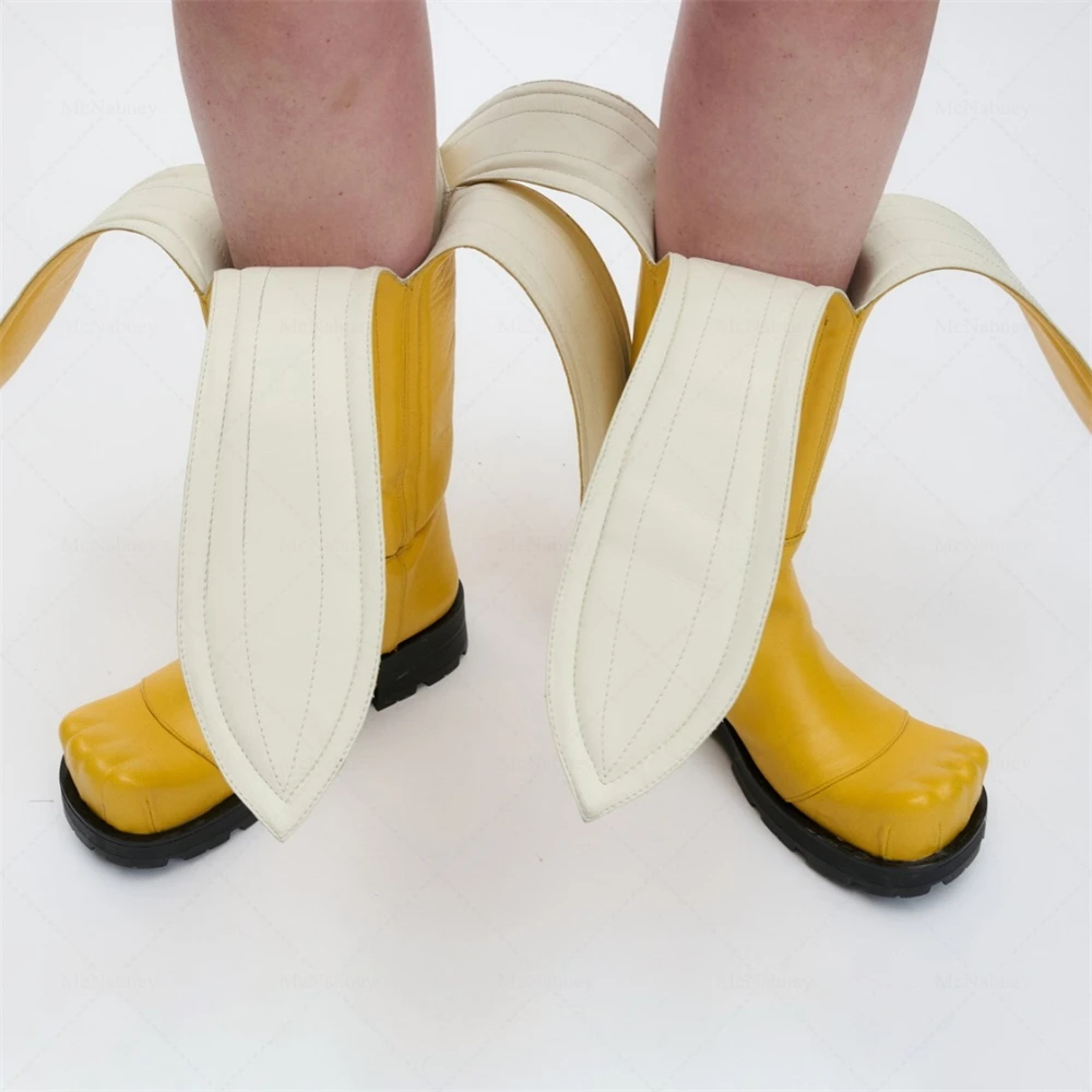 Banana Peel Platform Mid Calf Boots Square Toe Novelty Men Shoes Lug Sole Spring Autumn Fashion Cat Paw Shape Shoes Multicolor