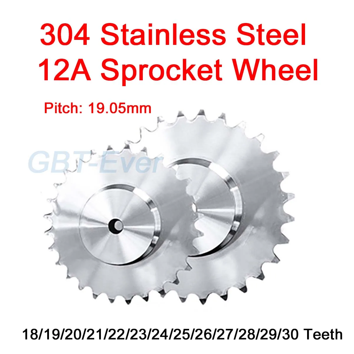 1Pcs 18T-30T 12A Sprocket Wheel for Roller Chain 18/19/20/21/22/23/24/25/26/27/28/29/30 Tooth 304 Stainless Steel Gear with Step