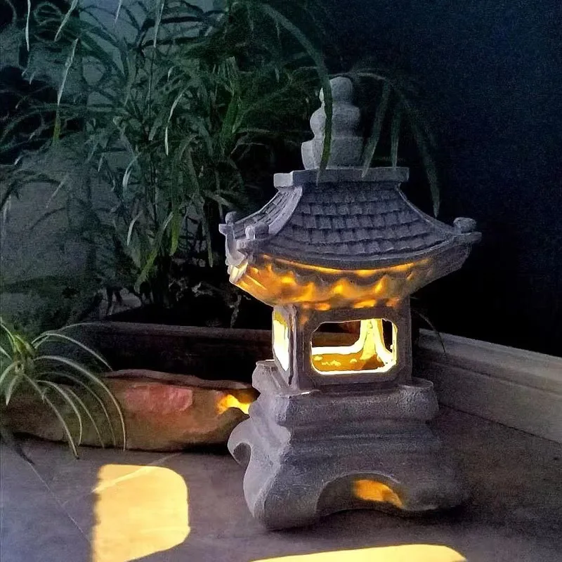 Imagem -03 - Outdoor Solar Powered Led Pagoda Estátua Decoração Jardim Japonês Lanterna Zen Luz Flickering