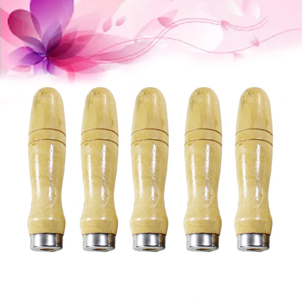 

5pcs Wooden Handle For File 6.8Mm Inner Hole Ergonomic Grip Impact Resistant Handle For Metal Wood Rasp Hand Drill Tool Hand