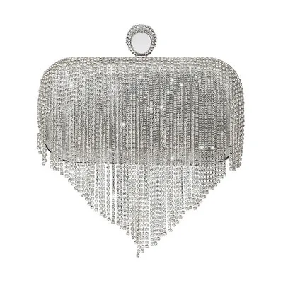 Rhinestone Wedding Purse Women\'s Evening Clutch Bag Luxury Design Women Handbag Silver Small Tassel pouch Chain Shoulder Bag 이브닝