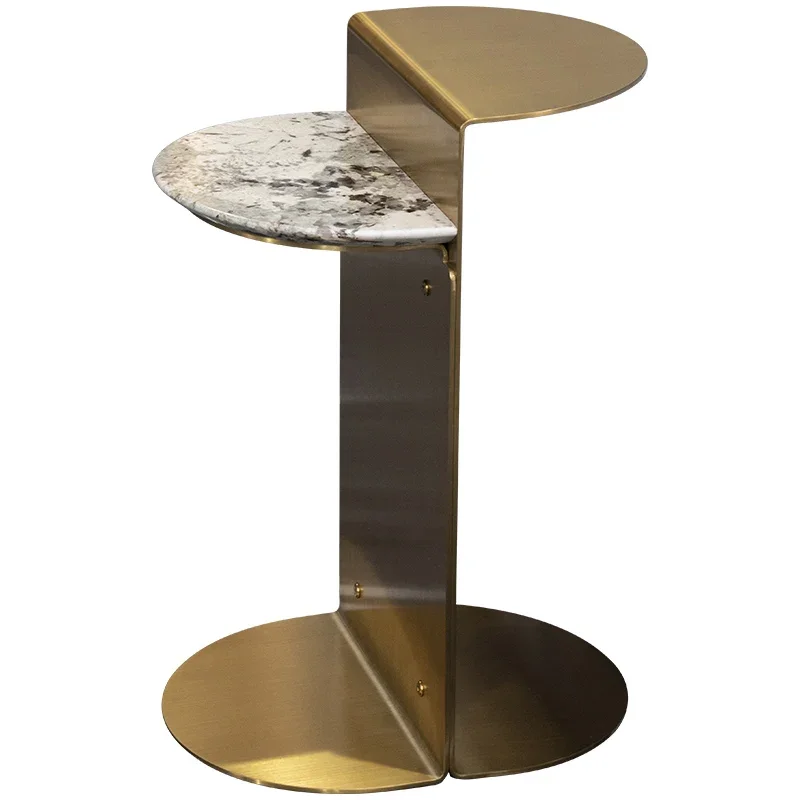 Italian light luxury marble edge table, stainless steel brushed home sofa, mini coffee table