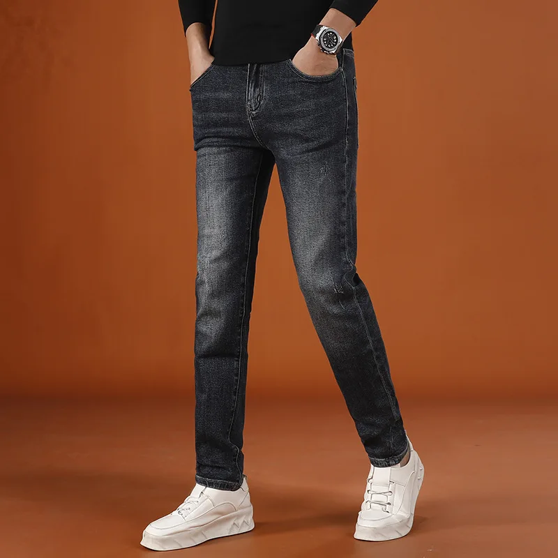 2025 New Men's Jeans with Elasticity,, Small Feet, Trendy Fashion, Casual, Autumn Pants