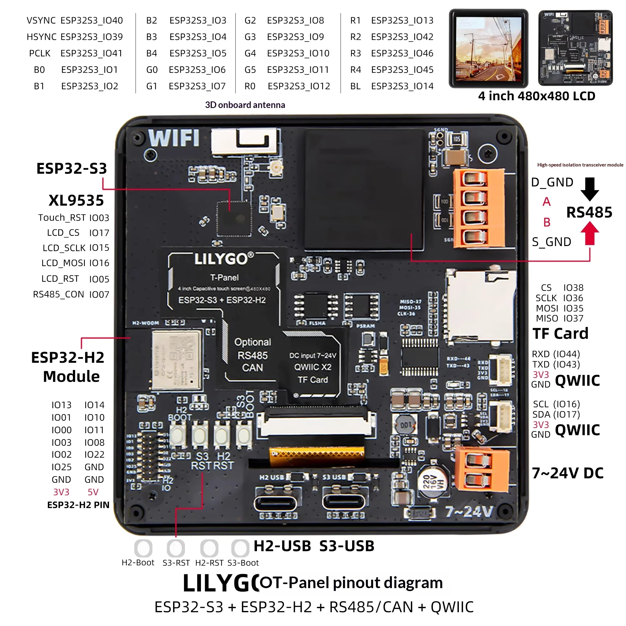 LILYGO® T-Panel S3 ESP32-S3+ESP32-H2 RS485 CAN Development Board IPS LCD RS485 CAN FD Module