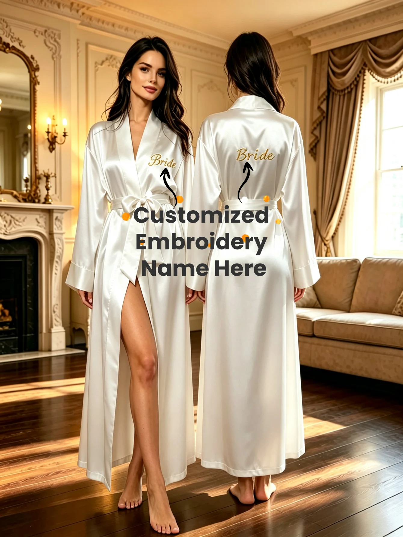 Custom Name Satin Robe Embroidered Text Date Wedding Robe Bridal Party Getting Ready Robe Farewell Single Party Kimono Pajamas