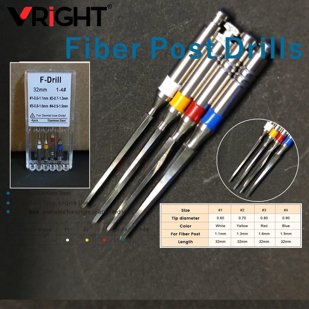4pcs/box 32MM Dental Fiber Drill Metal Reamers Drills Bit U Fiber Post Engine Endodontics File Refills Peeso Reamer Gates Drills