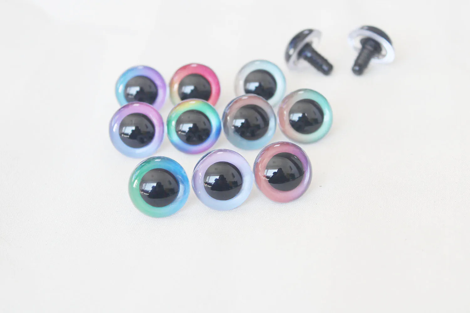 20pcs 13mm-28mm rainbow color round clear toy safety eyes + hard washer for plush  doll -size color  option--c10