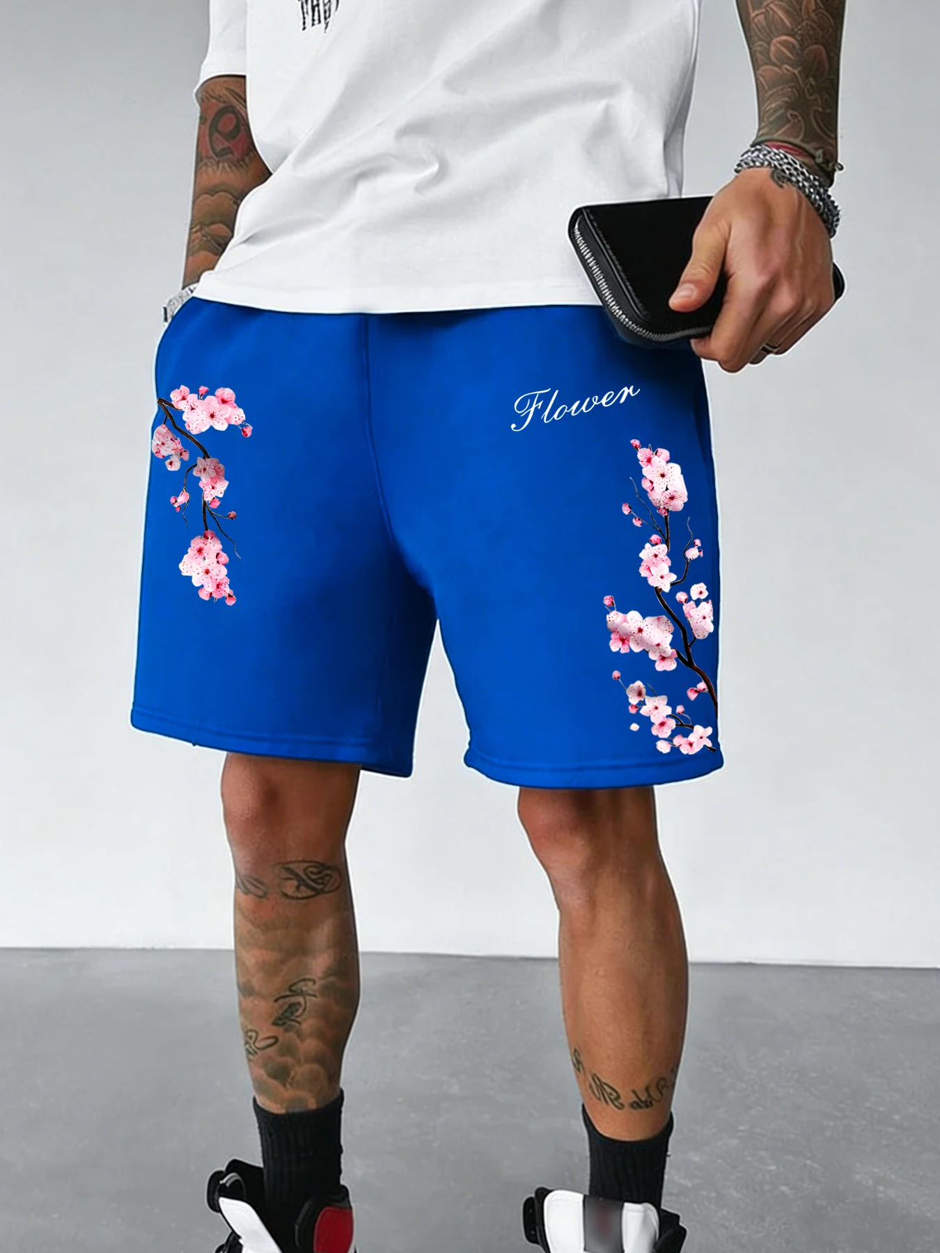 

High-street-style casual shorts Printed loose-fit casual knit pants