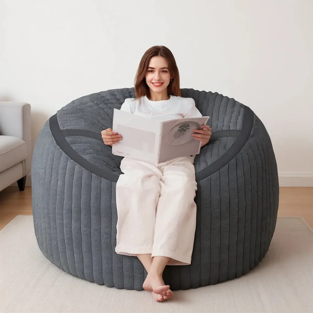 Three Foot Adult Bean Bag Sofa with Memory Foam and Soft Faux Fur Cover for Living Room Bedroom Game Room