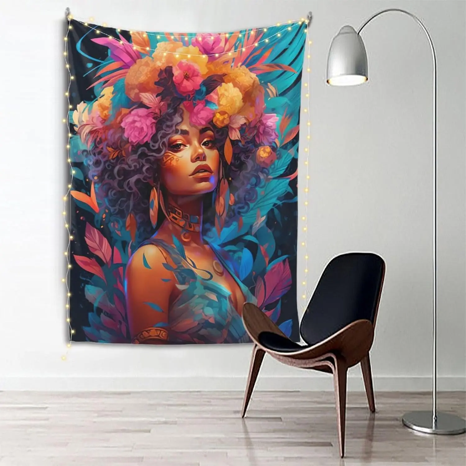 Black Woman With Natural Curly Hair Tapestry Wall Hanging Tapestry Aesthetic Backdrop Party Decoration Home Bedroom Living Room
