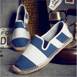 Fashion Flat Heels Men Linen  Male Espadrille Fisherman Shoes Men Flats Plimsolls Striped Canvas Men Casual Shoes 559