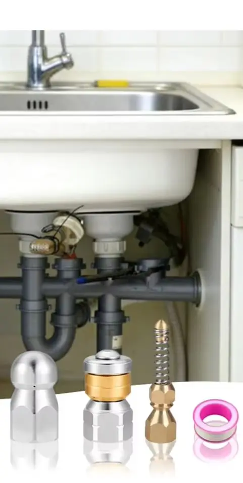 

1/4-inch Quick-Connect Drain Cleaning Nozzle Kit - Pipe Cleaning, Hose Connection, Cleaning Tool Accessories