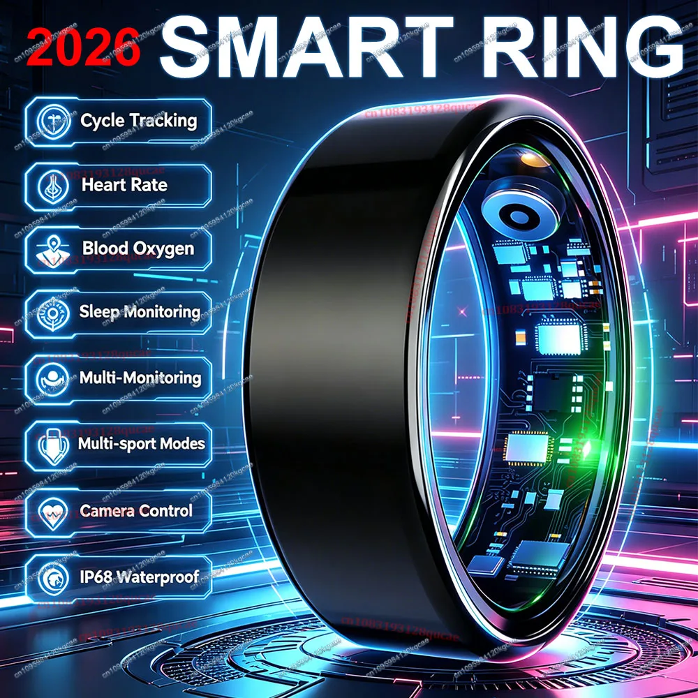 Nouvelle bague connectée 2026 : Suivi de la fréquence cardiaque, de la pression artérielle et du sommeil, suivi de mouvement, étanche IP68 – Cadeau idéal pour homme et femme