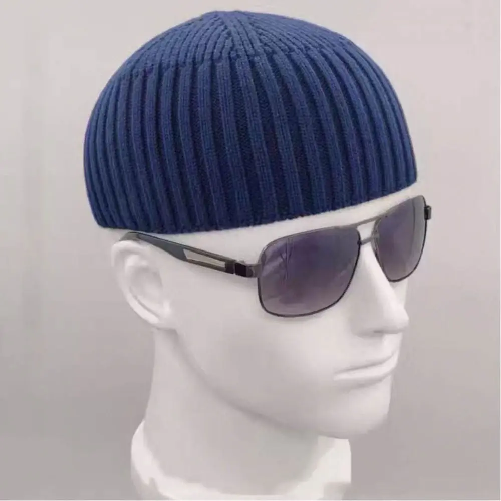 Hip-Hop Solid Color Knitted Cap Brimless Keep Warm Melon Beanie Cap Coarse yarn Elastic Vintage Dome Hat for Boy Girls