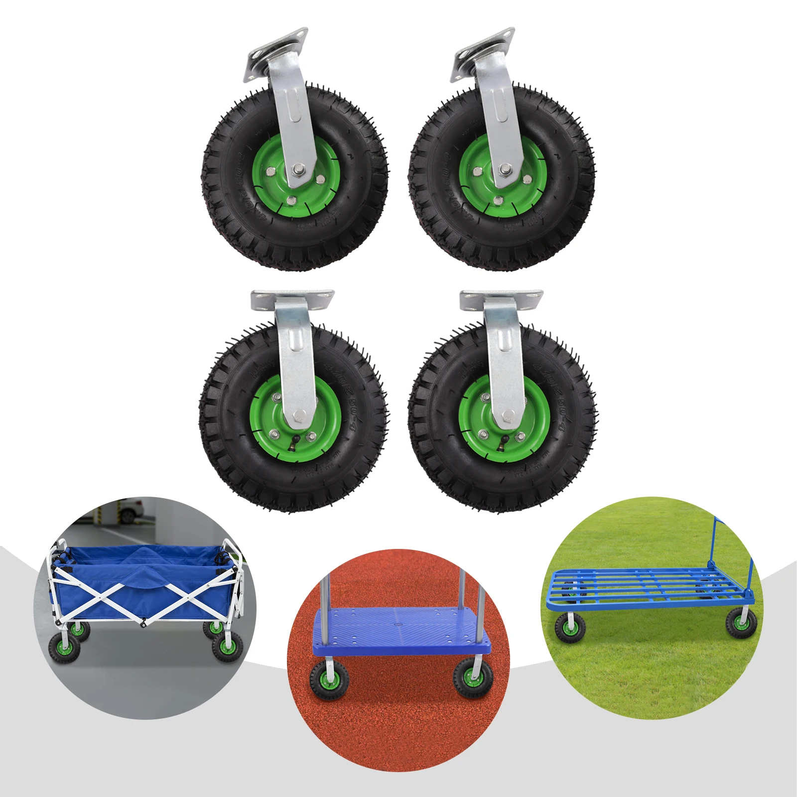 

10 Inch Industrial Casters 4 Pcs Inflatable Rubber Wheel with Inner Tube Galvanized Bracket Two Universal and Directional Wheels