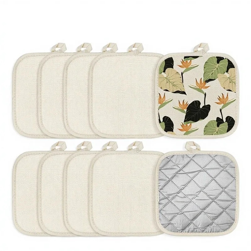 

10pcs Sublimation Heat-Resistant Cotton Linen Pot Mat and Oven Gloves For Heat Transfer Print Logo Photo