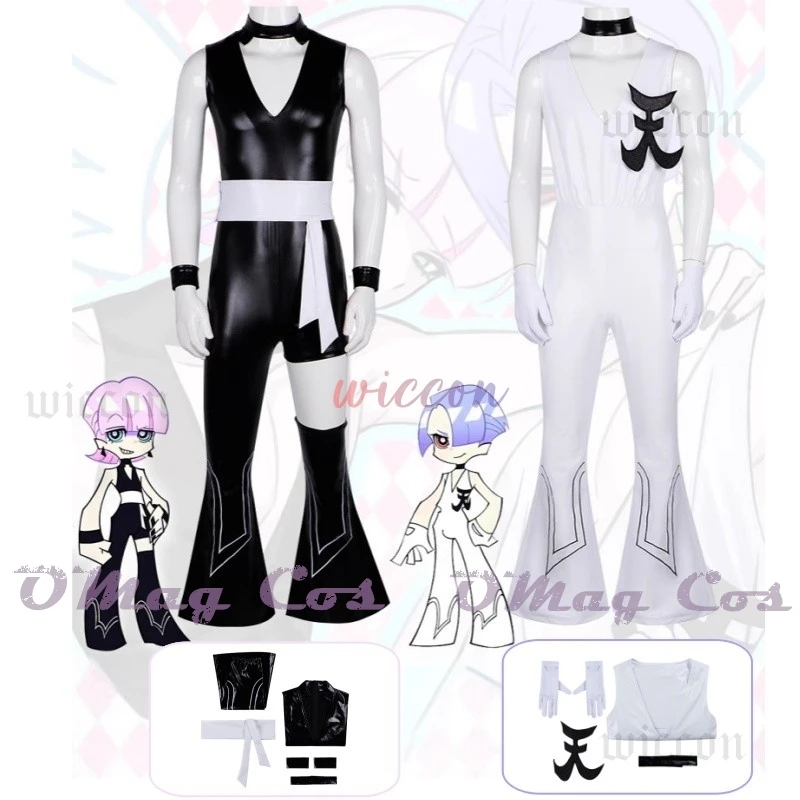 

New Panty & Stocking Polyurethane Cosplay Anime Black White Polyester Sexy Uniform Set Brother Party Play Outfit