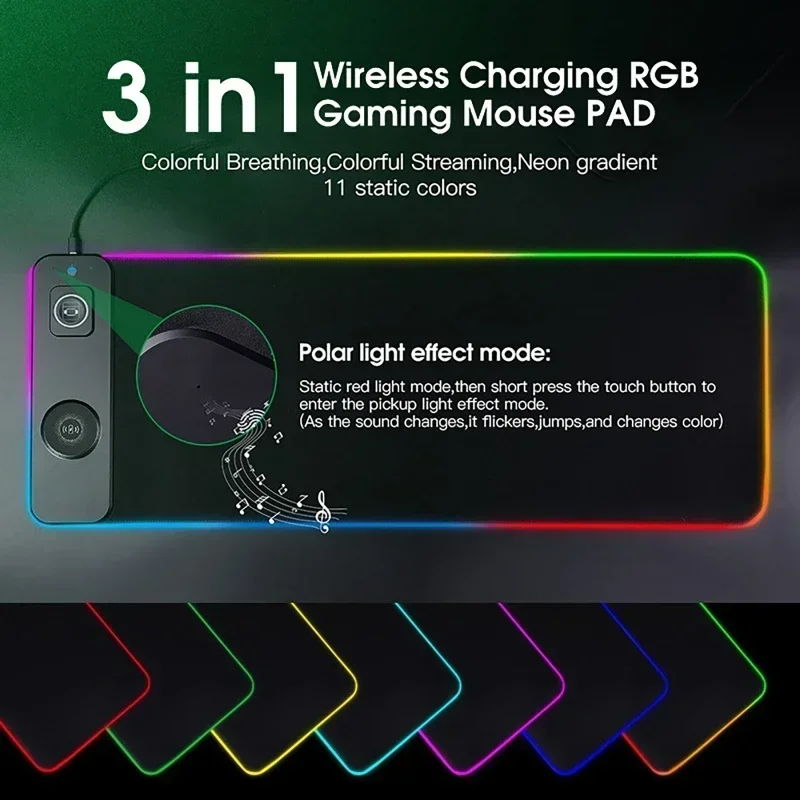 Wireless Charging RGB Luminous Mouse Pad Charger Phone Gaming Mousepad Desktop PC Laptop Computer Tablet Mouse Mat Desktop Pad