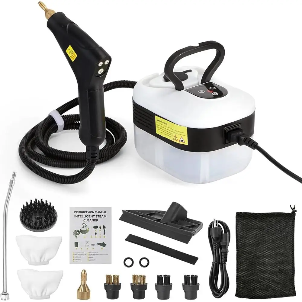 منظف بخار محمول بقوة 1500 وات، آلة تنظيف بخار محمولة بالضغط العالي مع تحكم باللمس وفرش متعددة الأغراض للمنزل و