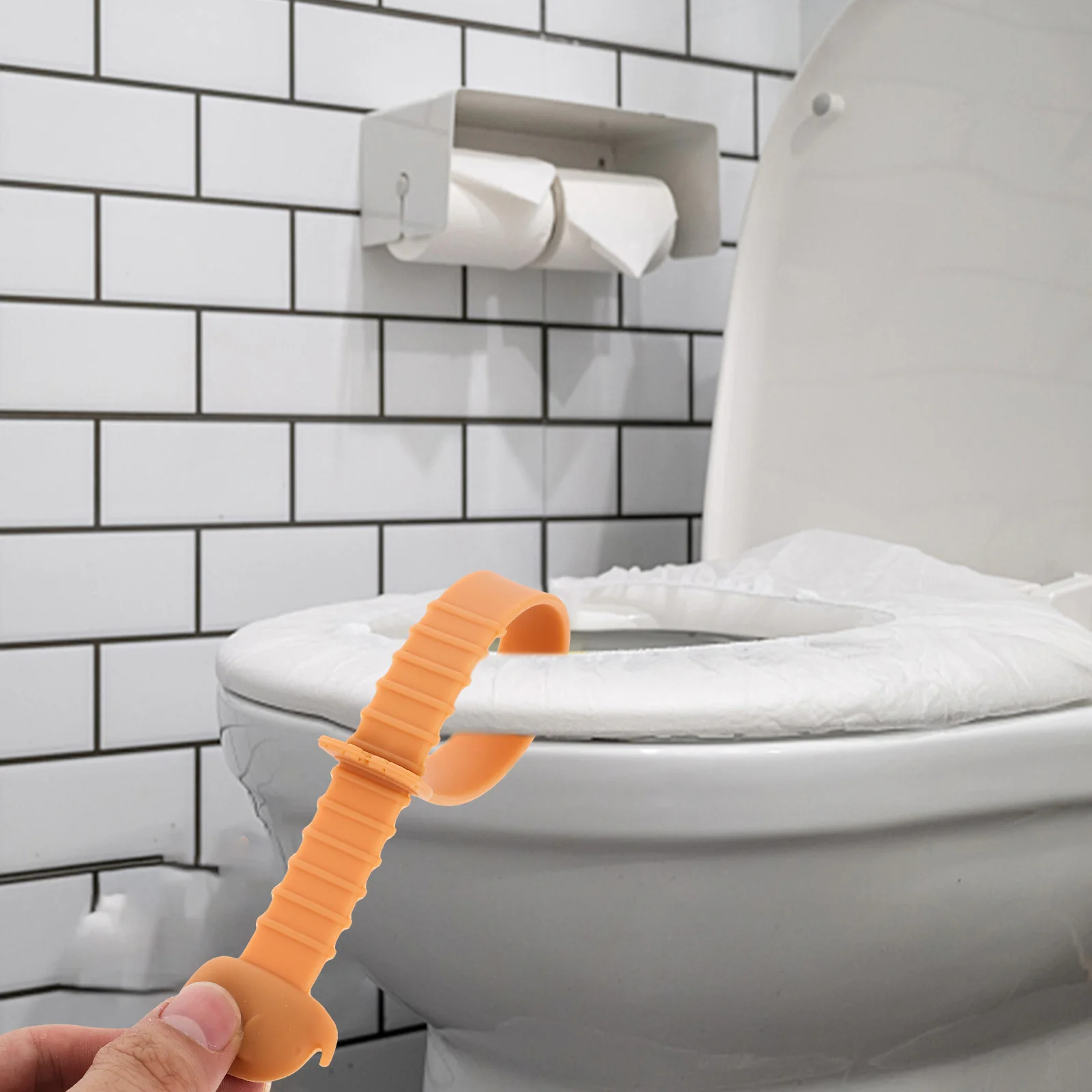

2pcs Toilet Seat Lid Lifter Silicone Handle Easy Use Hands Free Sanitary Protection Extended Design Bathroom Supplies