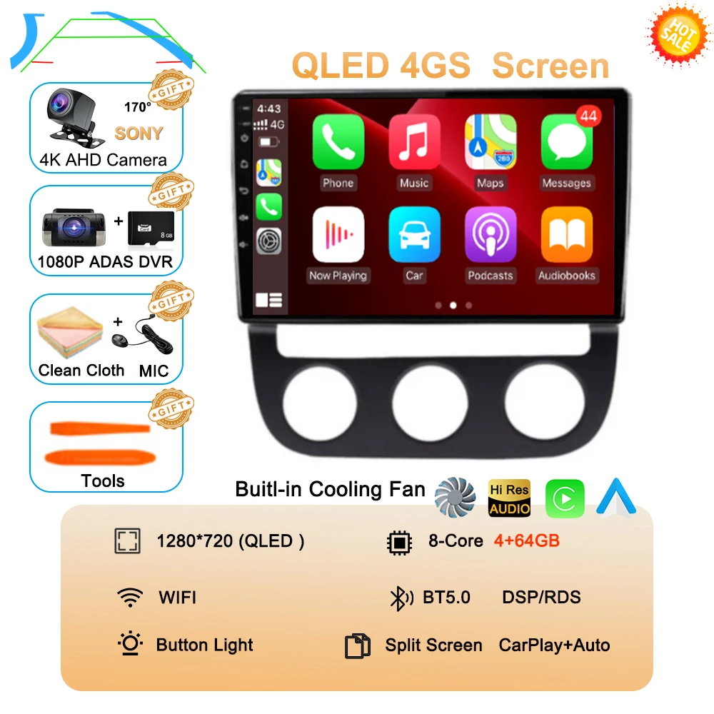 Android 16 Carplay Auto voor Volkswagen Jetta 5 2005 2006 2007 2008 2009 2010 autoradio GPS multimediaspeler 4G head unit stereo