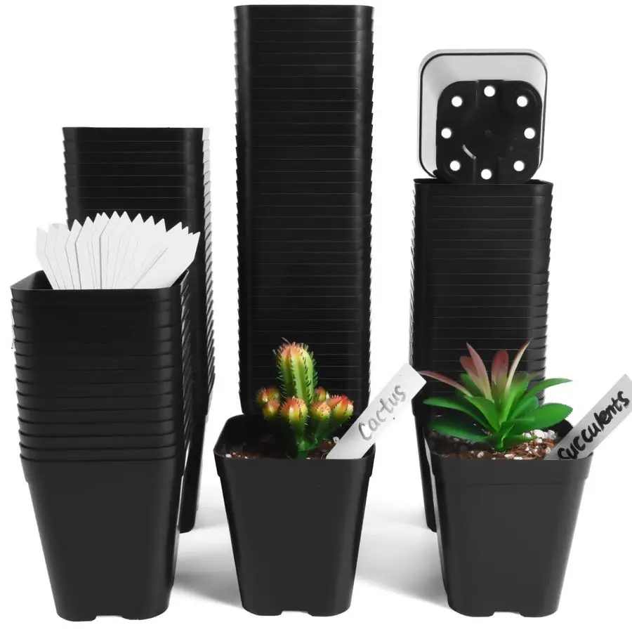 

Small Seedling Pots 4 Inch, 100 Pcs Square Plant Pots Bulk, Plastic Nursery Pots with Drain Holes for Seedlings, Succulents,