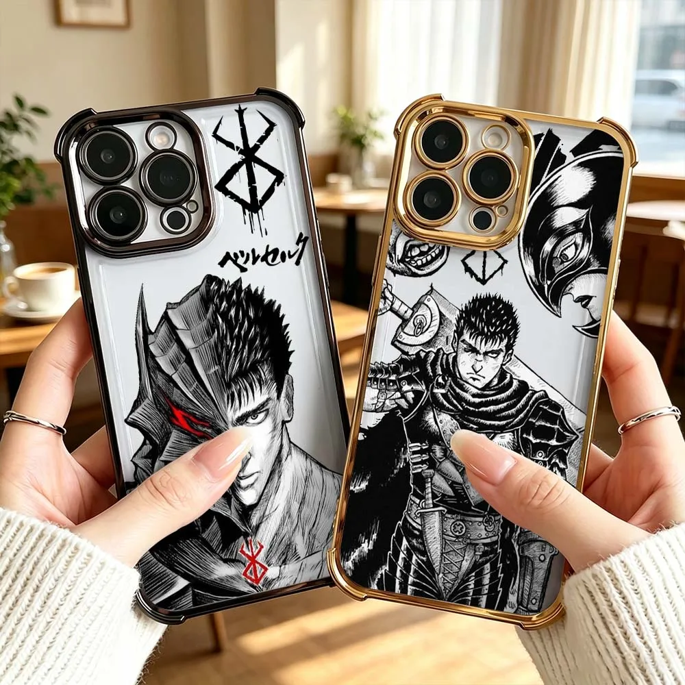 Funda de Anime Berserk Guts para iPhone 18 Pro Max 17 16 15 14 13 Pro Max Plus, Funda de Teléfono Anti-Caídas con Recubrimiento Electrolítico