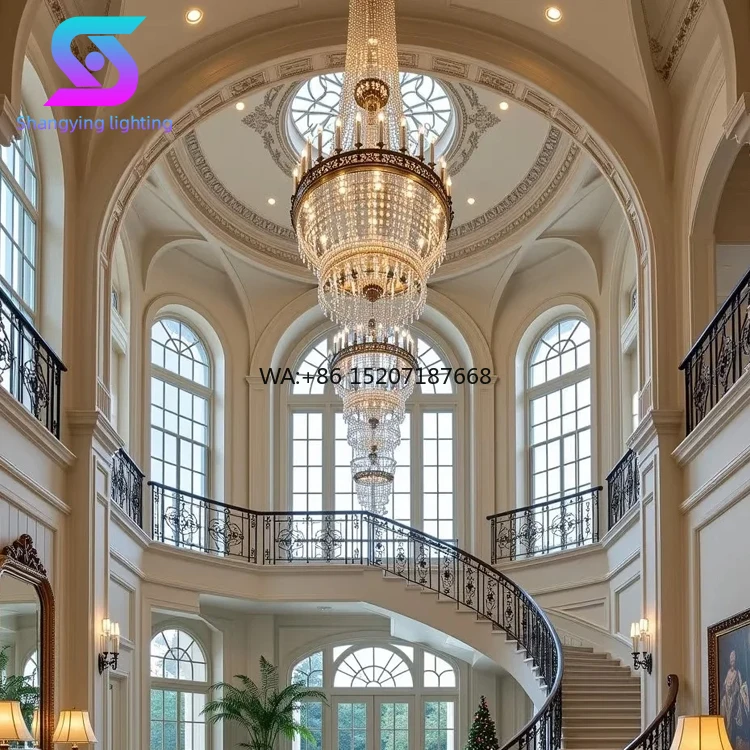 Modern Classic Large Crystal Chandelier with Oval Pendant Lights Golden Finish for Hotel Lobby Ceiling Project